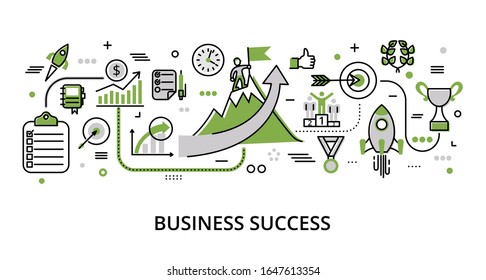 Infographic greenery Business Success concept, modern flat thin line vector illustration, for graphic and web design