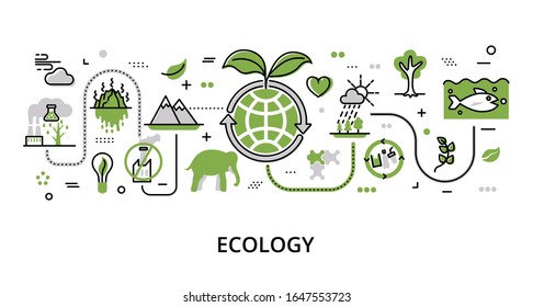 Infographic greenery concept of Ecology problem, modern flat thin line vector illustration, for graphic and web design