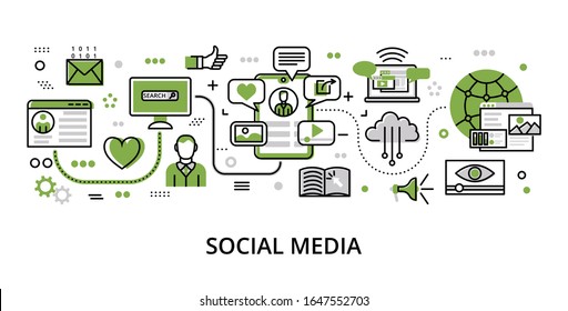 Infographic greenery Social Media concept, modern flat thin line vector illustration, for graphic and web design