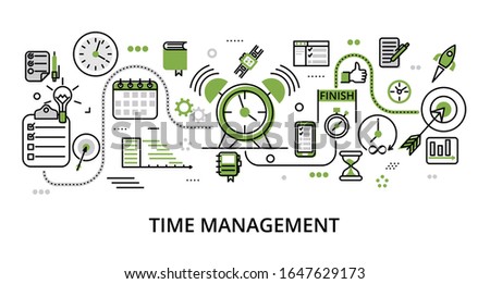 Infographic greenery Time Management concept, modern flat thin line design vector illustration, for graphic and web design