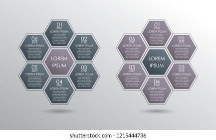 Infographic with grey honeycomb structure template set