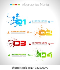 Infographic grunge design with paper tags. Ideal to display information, ranking and statistics with orginal and modern style.
