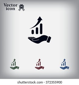 Infographic with hand, chart icon, vector illustration. Flat design style