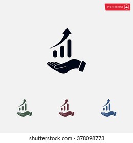 Infographic with hand, chart icon, vector illustration. Flat design style