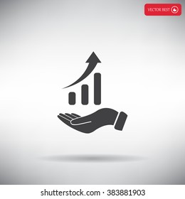 Infographic with hand, chart icon, vector illustration. Flat design style
