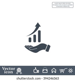 Infographic with hand, chart icon, vector illustration. Flat design style