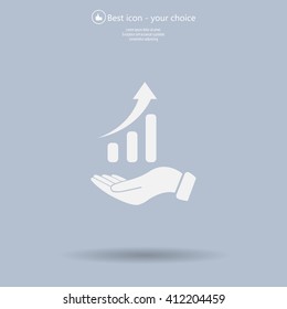 Infographic with hand, chart icon, vector illustration. Flat design style