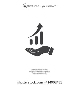 Infographic with hand, chart icon, vector illustration. Flat design style