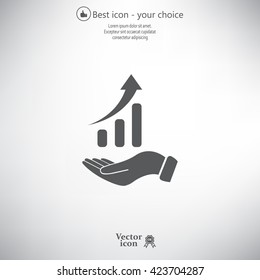 Infographic with hand, chart icon, vector illustration. Flat design style