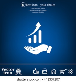 Infographic with hand, chart icon, vector illustration. Flat design style