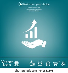 Infographic with hand, chart icon, vector illustration. Flat design style