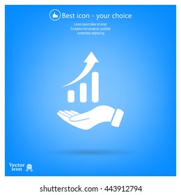 Infographic with hand, chart icon, vector illustration. Flat design style