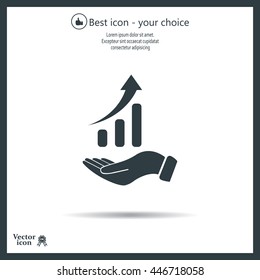 Infographic with hand, chart icon, vector illustration. Flat design style