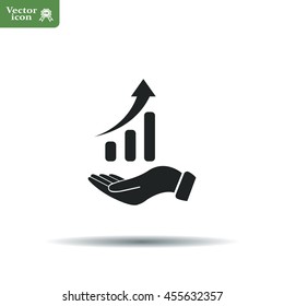 Infographic with hand, chart icon, vector illustration. Flat design style
