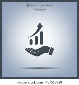 Infographic with hand, chart icon, vector illustration. Flat design style
