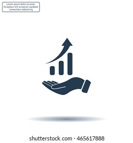 Infographic with hand, chart icon, vector illustration. Flat design style
