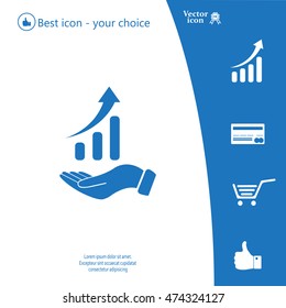Infographic with hand, chart icon, vector illustration. Flat design style