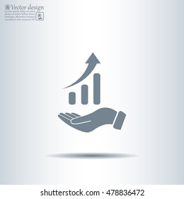 Infographic with hand, chart icon, vector illustration. Flat design style