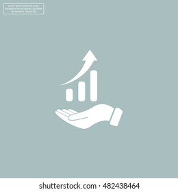 Infographic with hand, chart icon, vector illustration. Flat design style