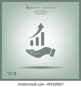 Infographic with hand, chart icon, vector illustration. Flat design style