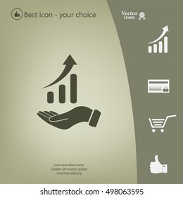 Infographic with hand, chart icon, vector illustration. Flat design style