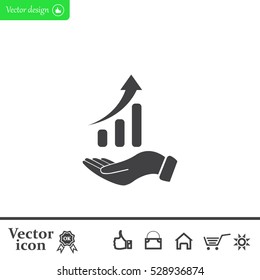 Infographic with hand, chart icon, vector illustration. Flat design style