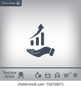 Infographic with hand, chart icon, vector illustration. Flat design style