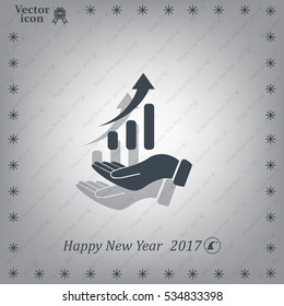 Infographic with hand, chart icon, vector illustration. Flat design style