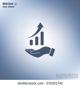 Infographic with hand, chart icon, vector illustration. Flat design style