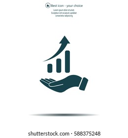 Infographic with hand, chart icon, vector illustration. Flat design style