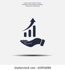Infographic with hand, chart icon, vector illustration. Flat design style