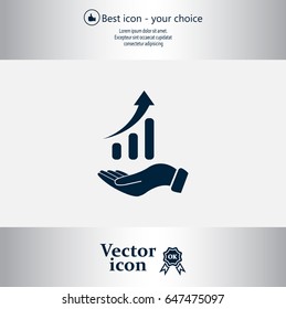 Infographic with hand, chart icon, vector illustration. Flat design style