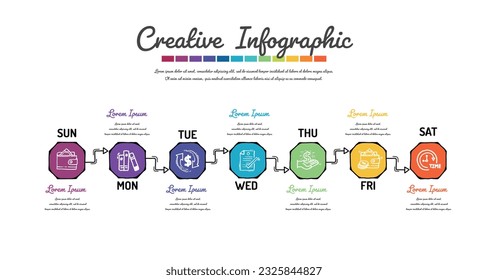 Infographic hand drawn business for 7 day, 7 options, Doodle infographic design vector and Presentation can be used for workflow layout, process diagram, flow chart.