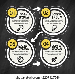 Infographic hand drawn elements of flow chart. Hand drawn four circles on blackboard. Vector illustration.