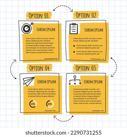 Infographic hand drawn professional steps With Yellow Color. Vector illustration.