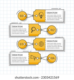 Infographic hand drawn professional steps With Yellow Color. Vector illustration.