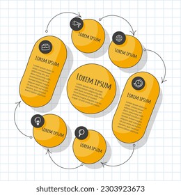 Infographic hand drawn professional steps With Yellow Color. Vector illustration.