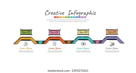 Infographic hand drawn template with 4 labels, Doodle infographic Can be used for workflow layout, diagram, business step options, banner, and web design. Vector eps 10.