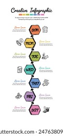 Infographic Hand drawn weekly planner, Timeline business for 7 day, Presentation business can be used for Business concept with 7 options, steps or processes. EPS Vector.