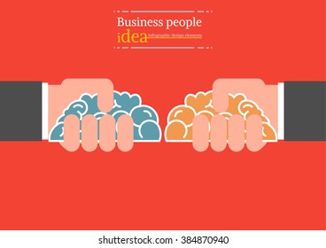 Infographic Hands exchange  with the image of ideas and ideas each other . Vector illustration.