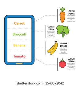 Infographic of happy healthy with various kind of vegetable and mobile.