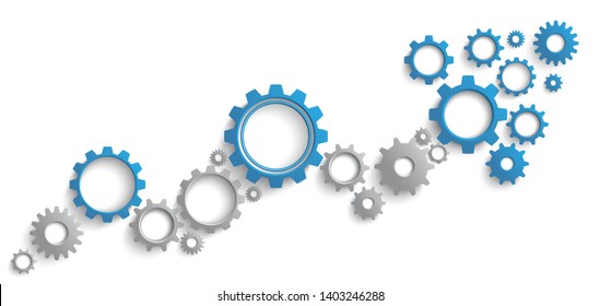 Infographic header with gray and blue gears on the white background. Eps 10 vector file.