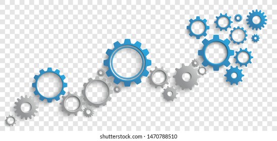 Infographic header with gray and blue gears on the checked background. Eps 10 vector file.