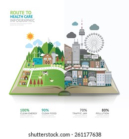 Infographic health care on book template design.route to healthy concept vector illustration / graphic or web design layout.