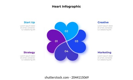 Infographic heart element with 4 options. Cycle diagram for creative presentation.