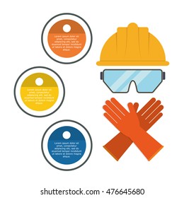 infographic helmet glasses gloves industrial security safety protection icon set. Colorful and flat design. Vector illustration