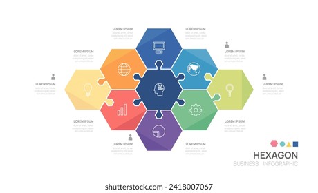 Infographic hexagon jigsaw diagram template for business. artificial intelligence digital marketing data, presentation vector infographics.