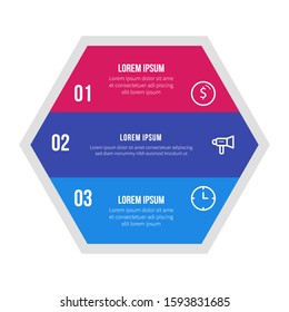 Infographic with hexagon shape and 3 options 