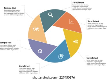 Infographic with hexagon shape divided into sig parts with signs in each and with space for own text on sides