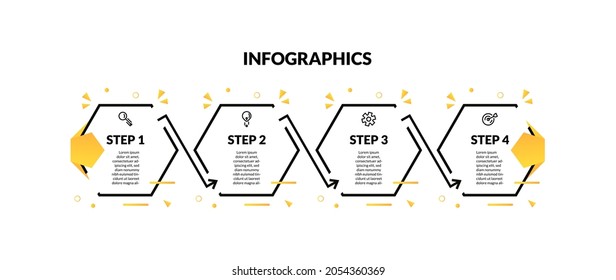 infographic with hexagonal minimal line and 4 step or options. perfect for presentation, process diagram, workflow, and banner